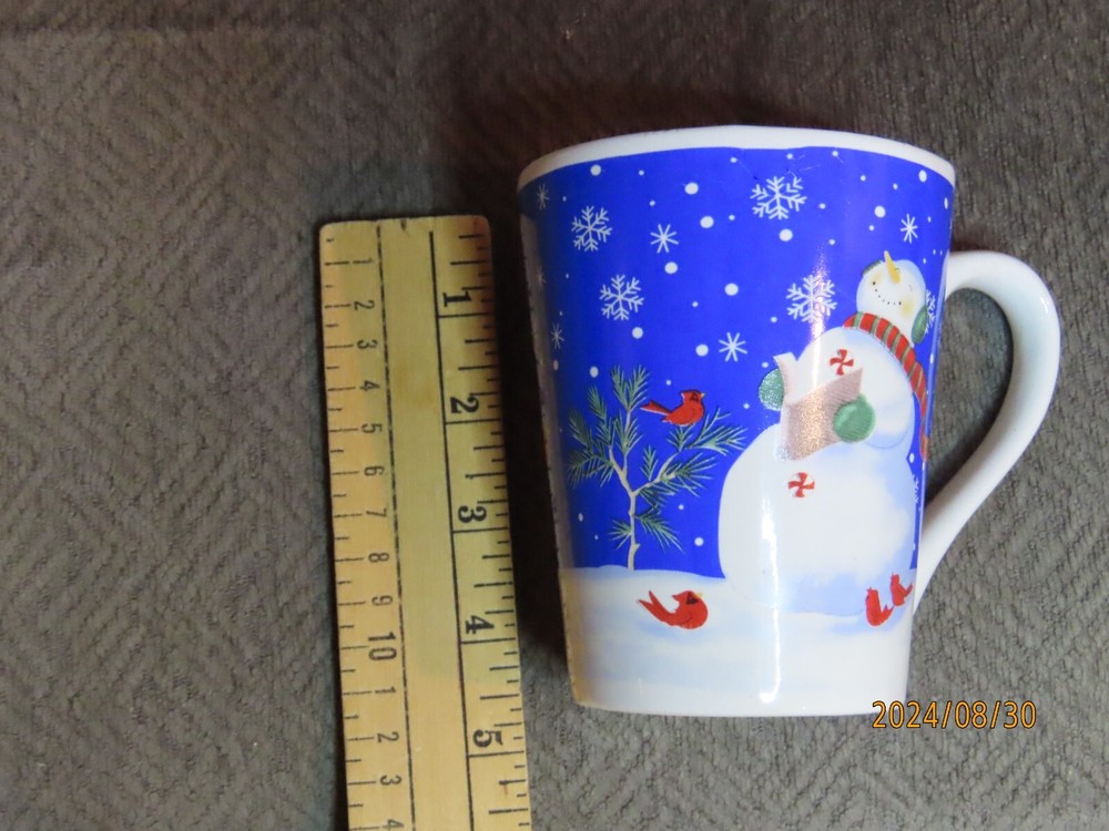 Set (6) Studio 33 7 Inch Snowman Dessert Plates and Mugs - 3 Diff Patterns
