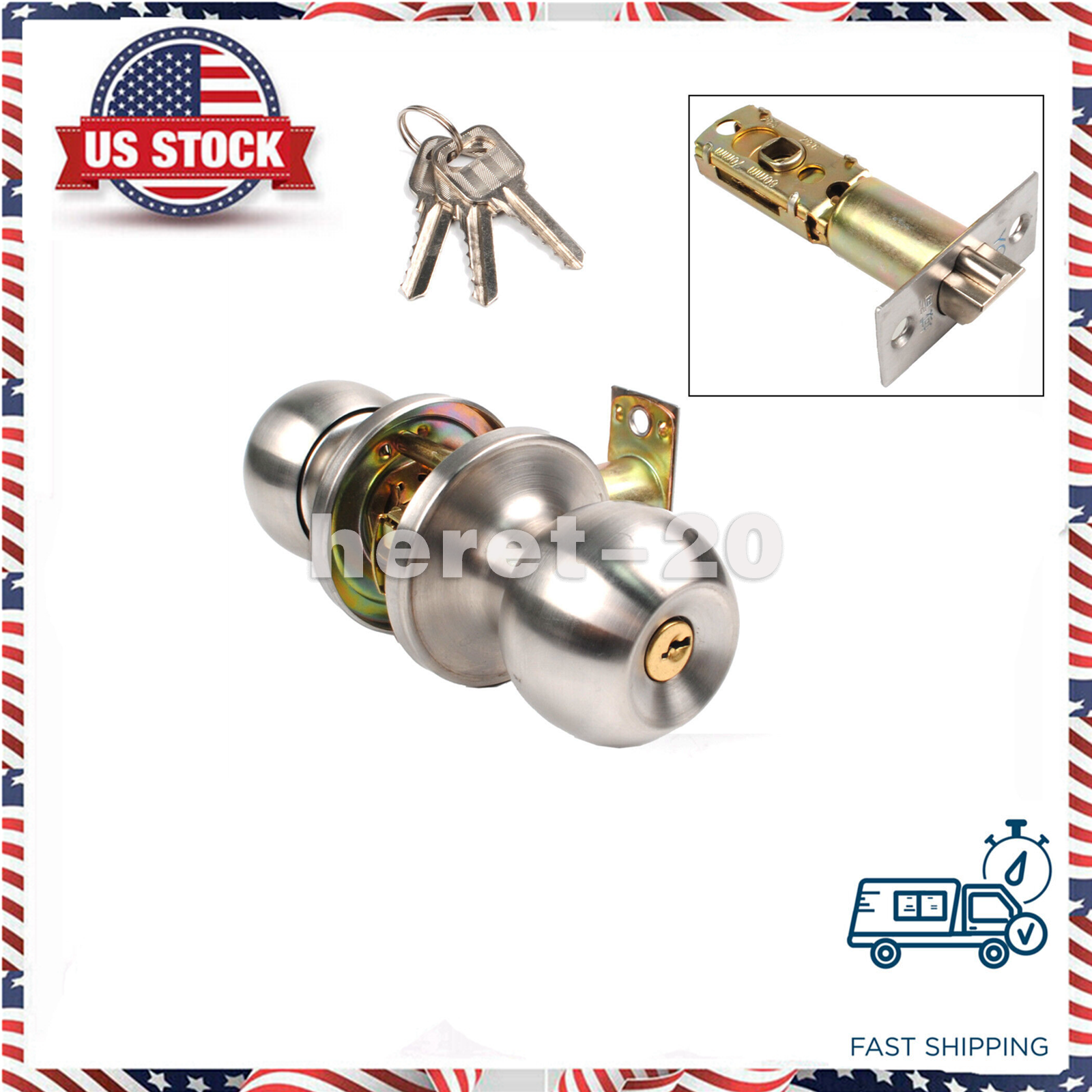 HighQuality Door Knob Privacy Lock Interior Bathroom Bedroom Stainless Steel