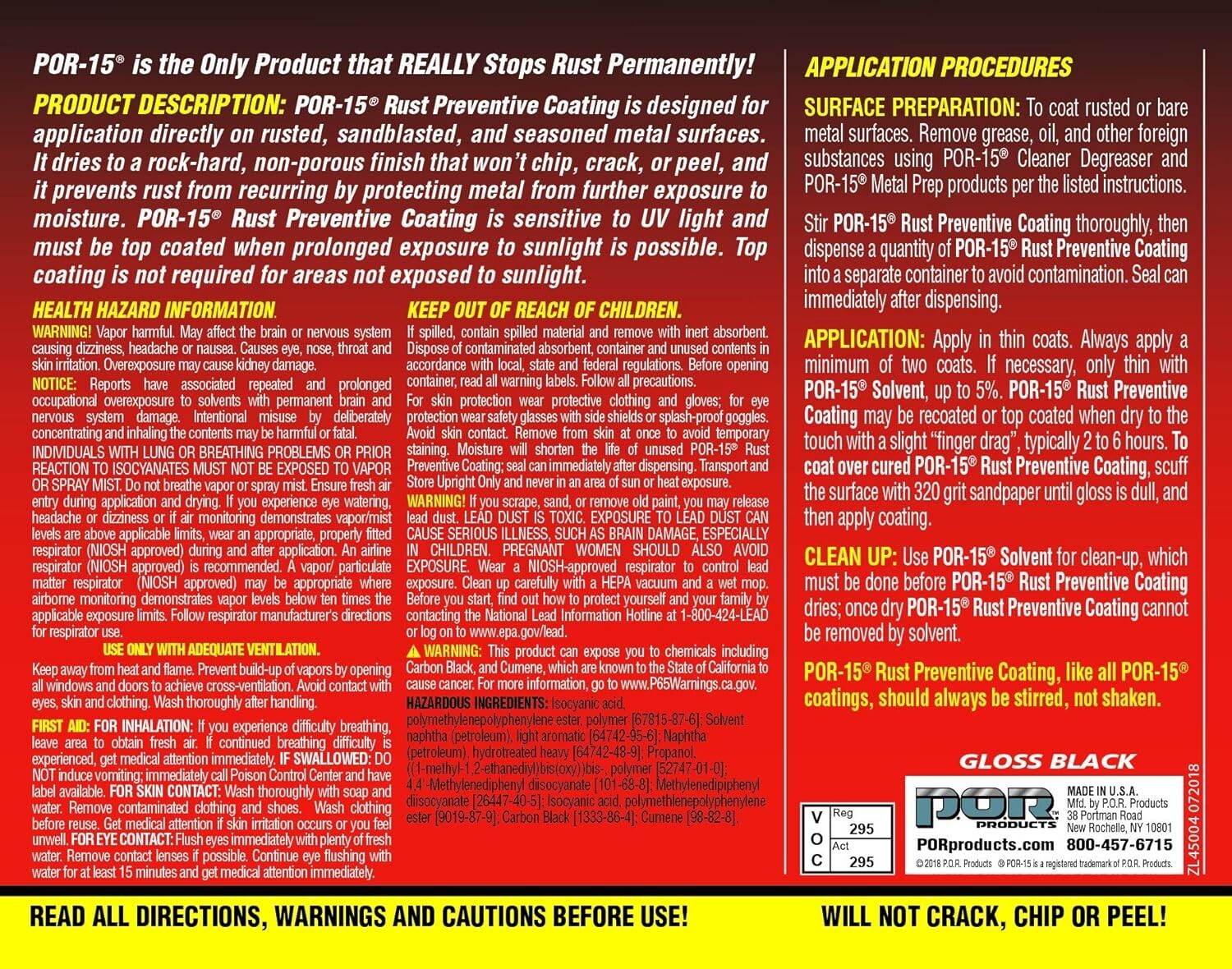 Por 15 45004 Rust Preventive Paint Permanent Coating Gloss Black 1 Quart Can