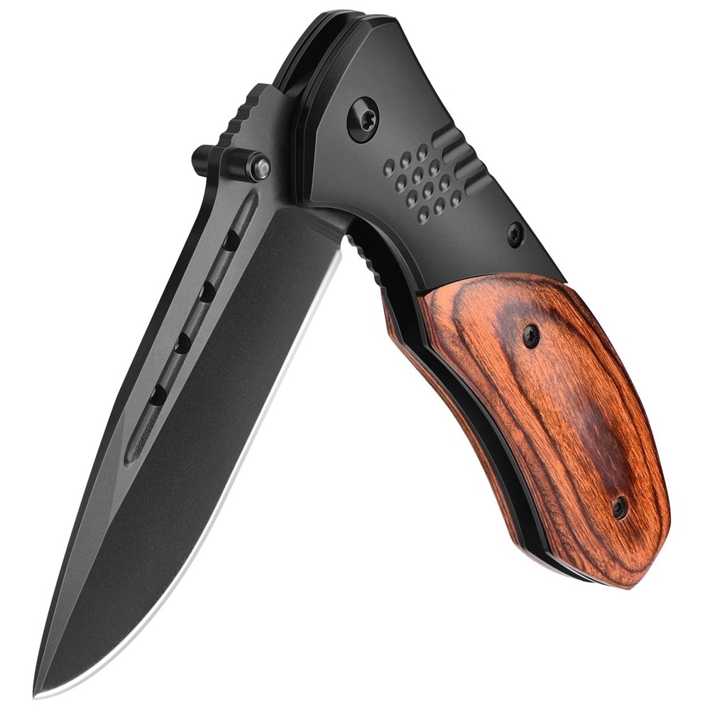 Pocket Knife for Men - Sharp Blade Wood Handle Pocket Folding Knives with Cli...