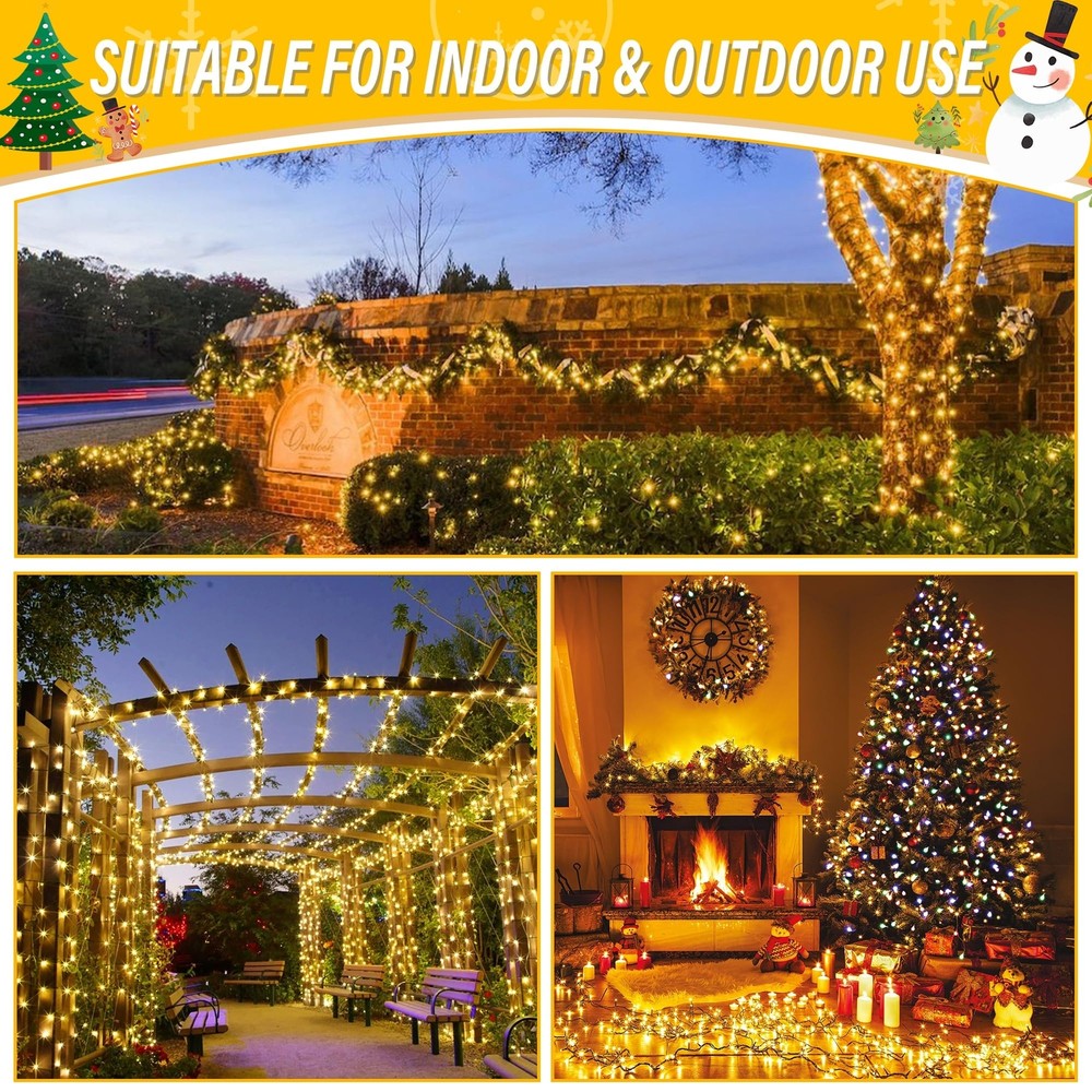 Weillsnow 328 FT 1000 LED Christmas String Lights with Remote & Timer, 8 Lightin