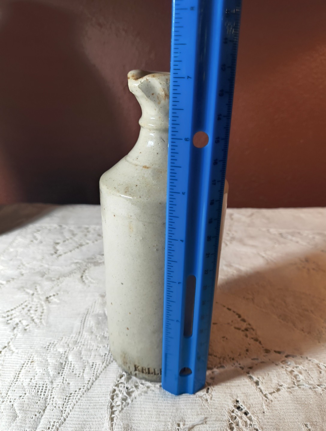 Antique Keller's Ink Stoneware Master Ink Bottle With Pour Spout