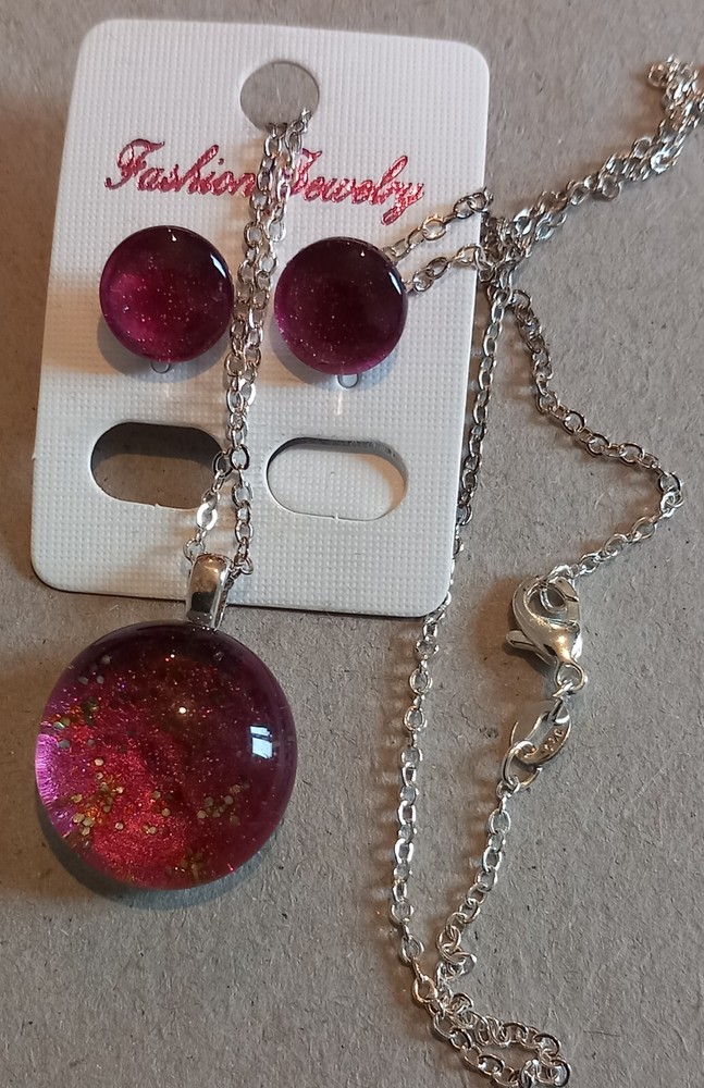 Glass bead and earring set, handmade