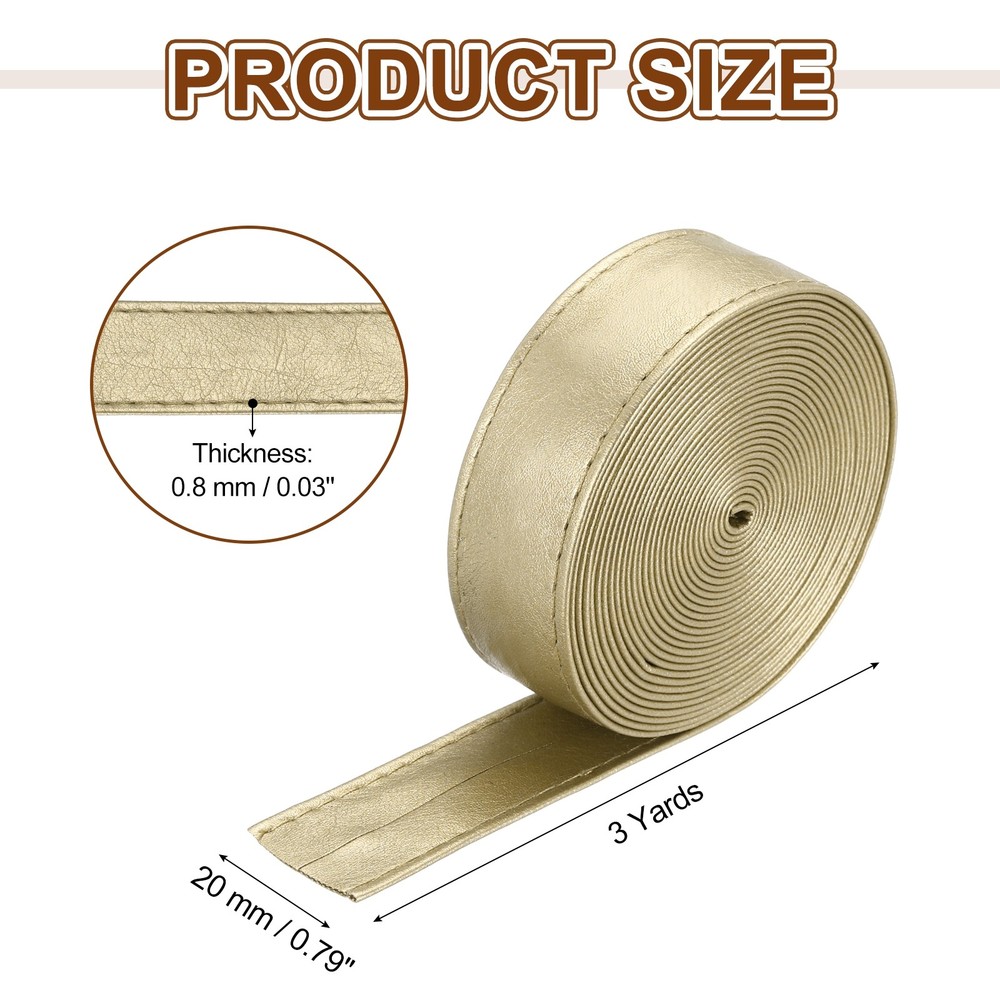 3 Yard Double Sided PU Leather Strap, 0.79" Wide Flat Strips, Gold