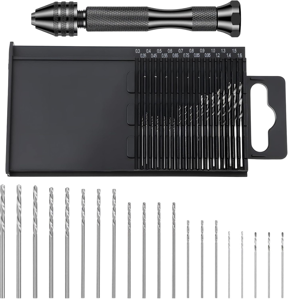 21PCS Metric Mini Micro Drill Bit Set, Carburetor Jet Drill Bits Pin Vise Set (0