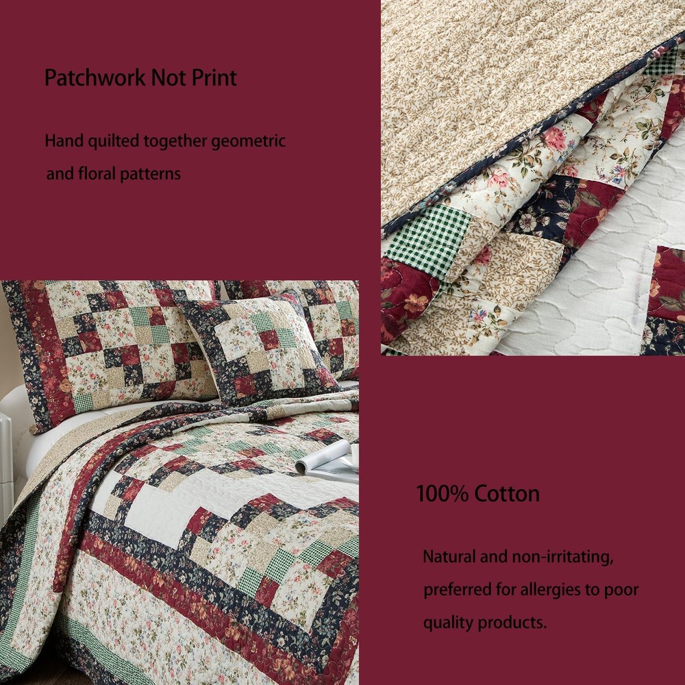 L'IRISDOM Patchwork Comforter King Size Quilt Bedding Set King, Flowerprint