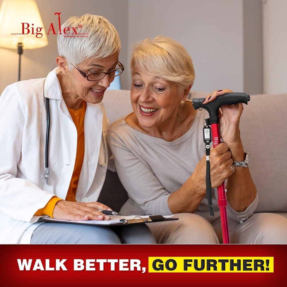 Lightweight Folding Walking Cane with LED Light and Rubber Grip Base - Unisex