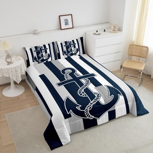 Anchor Decor Bedding Set for Kids Boys Girls Grey White Navy King Multi 02