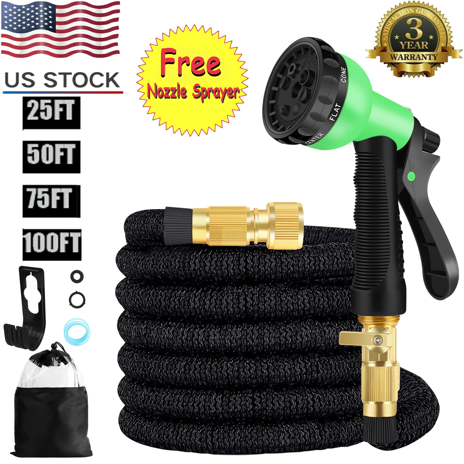 4X Stronger Deluxe Expandable Flexible Garden Hose Water Hose (50ft,75ft,100ft)