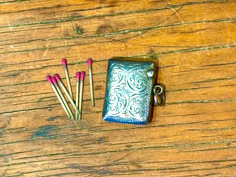 Hallmarked Sterling Silver Match Safe with Original Matches