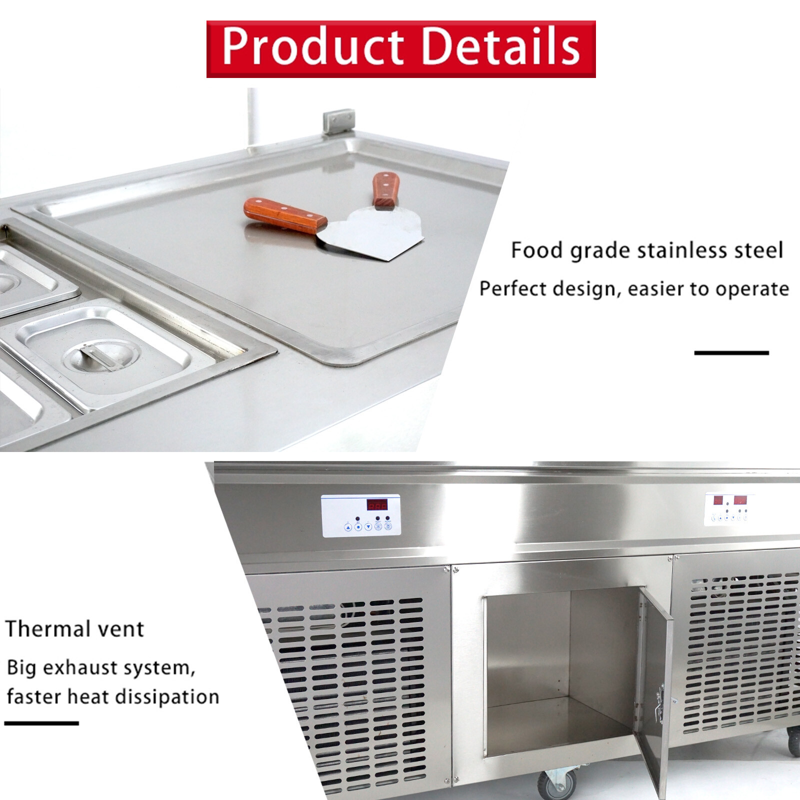 Commercial ETL Double Square Pans Fried ice Cream Machine, 10 refrigerated tanks