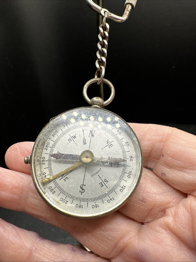 Antique German Silvertone Compass Key Chain