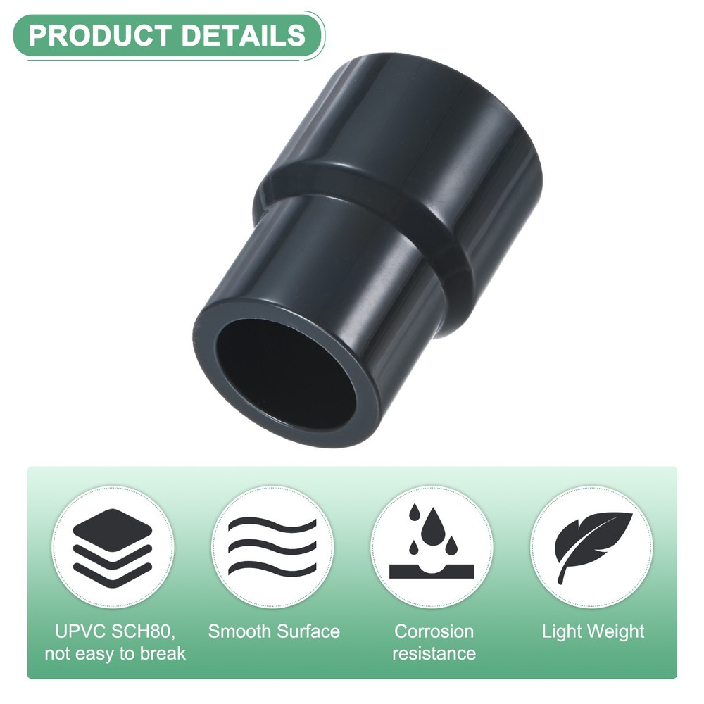 4-Pack UPVC Reducer Pipe Fitting, 1"*3/4" Reducing Coupling Connector, Grey