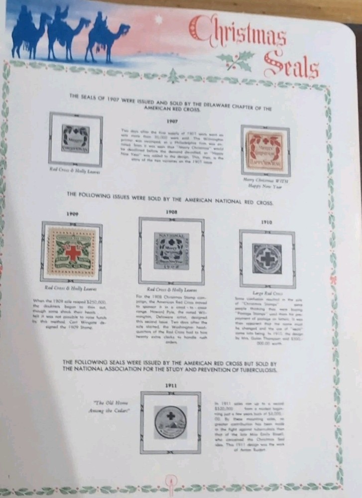 Vtg. White Ace Christmas Seals Folder W/Page Lifters & Historical US Pages *Read