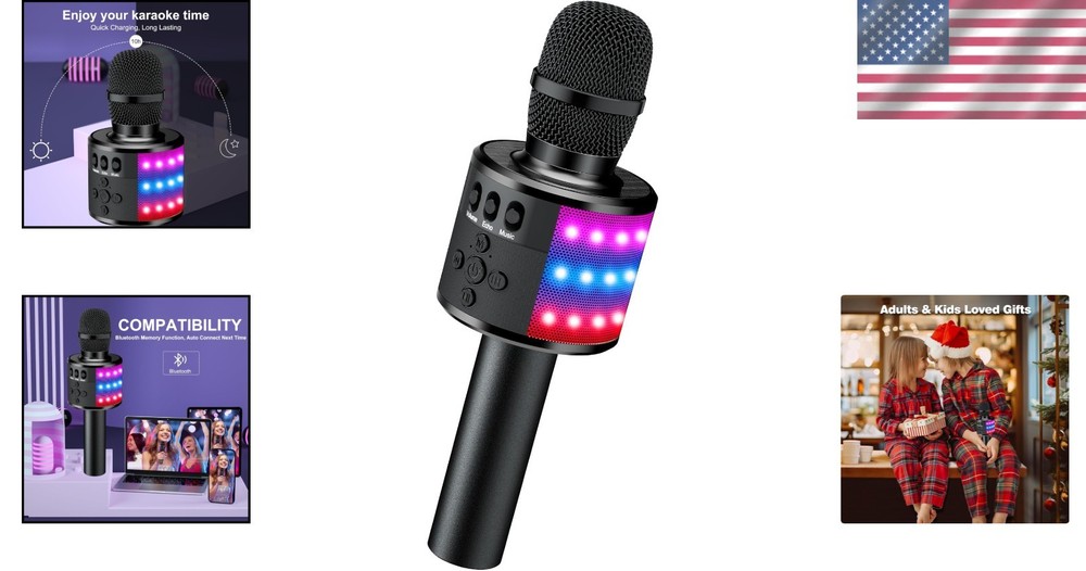 Portable Bluetooth Karaoke Microphone with Disco Lights