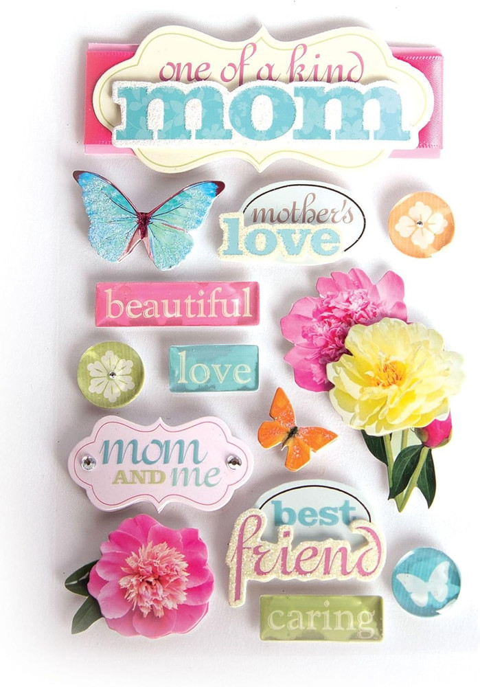 Die-Cut Dimensional & Glitter Accent Scrapbook Sticker Sheet - Only One Mom