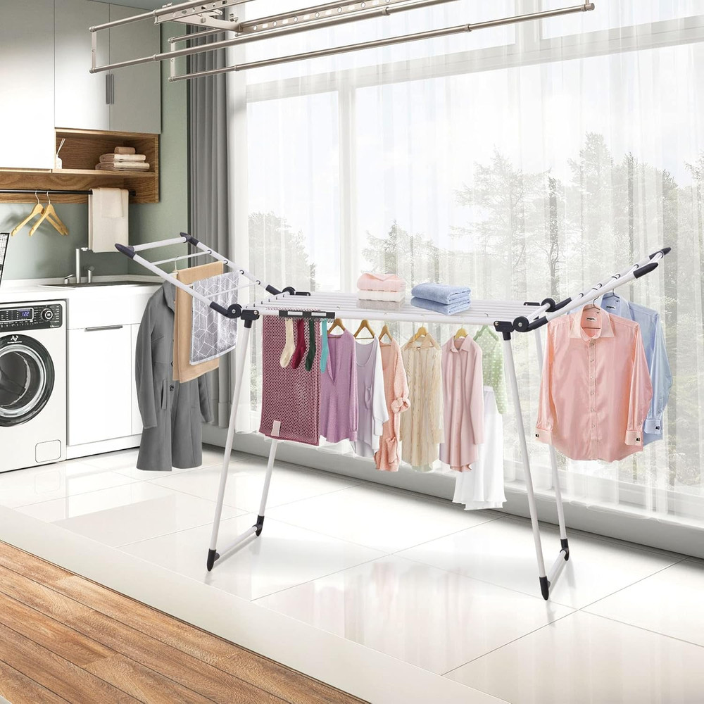 Clothes Drying Rack, Gullwing Laundry Rack, Collapsible, Space-Saving Laundry Ra