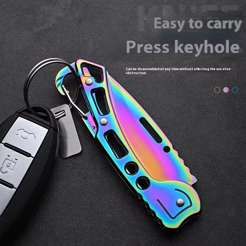 Multicolor Titanium Pocket Knife – Compact Folding Tool with Key Ring for EDC