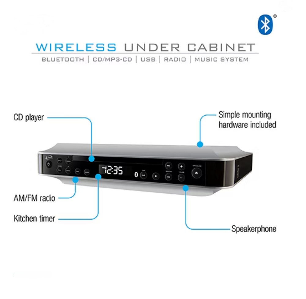 Wireless Bluetooth under Cabinet Music System with CD Player Timer Digital Clock