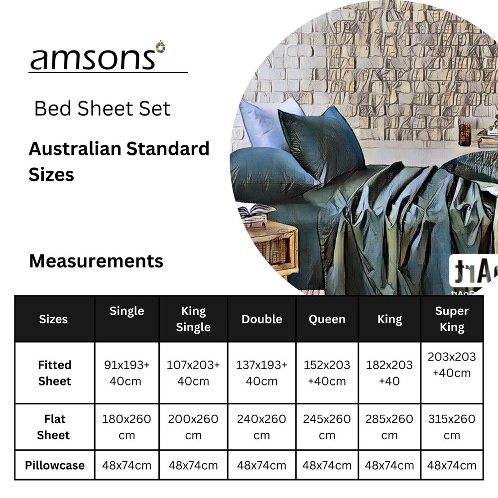 Single/KS/Double/Queen/King 4 Piece Bed Sheet Set,Flat,Fitted,Pillowcases