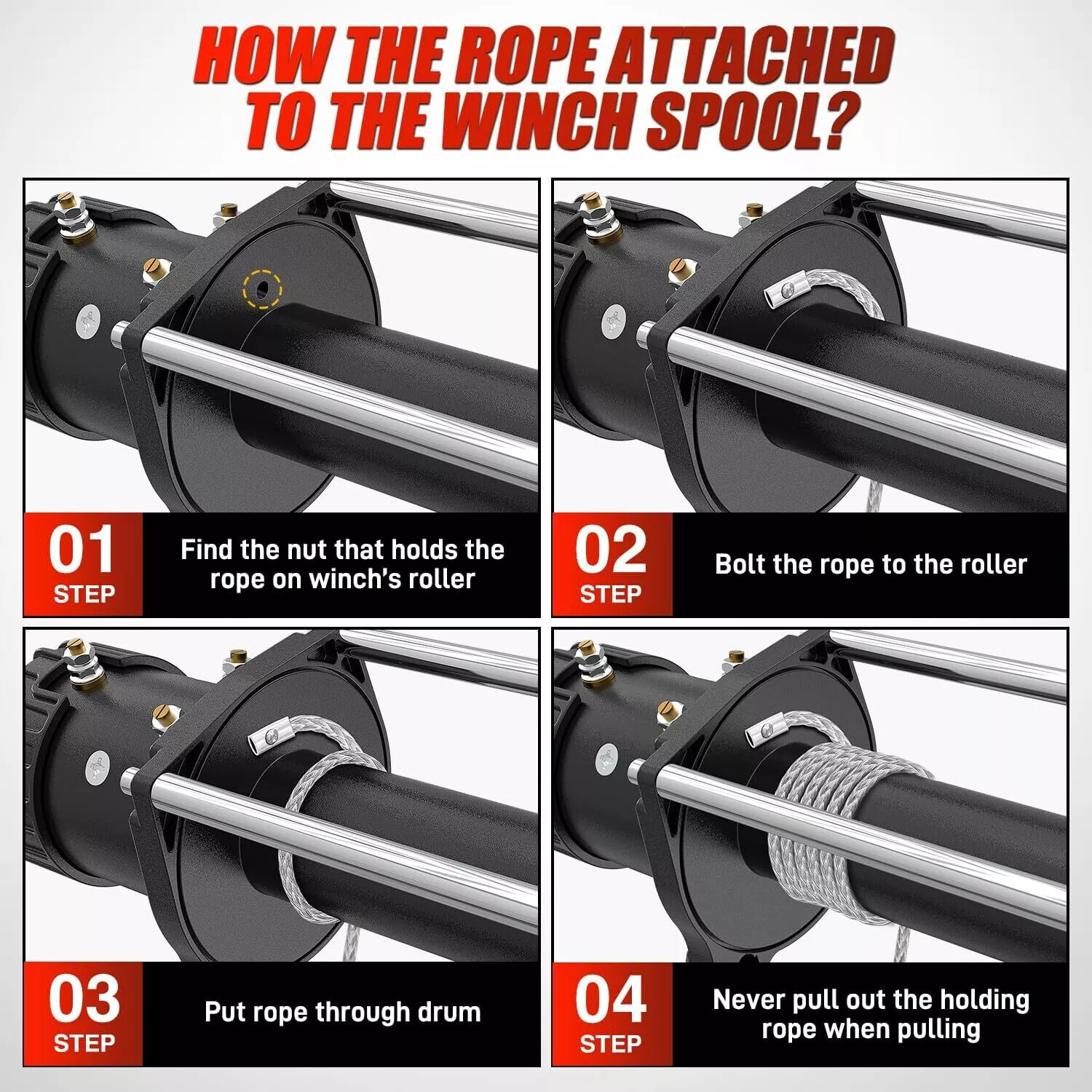 1/4"x50' 10000LBS Synthetic Winch Rope Line Recovery Cable 4WD ATV UTV Gray #UP