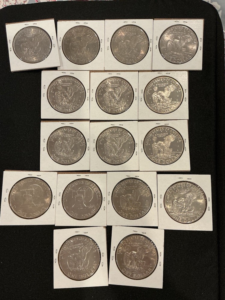 16 Eisenhower Dollars 1971 To 1978, all Unique Dates, Two Are Proof.