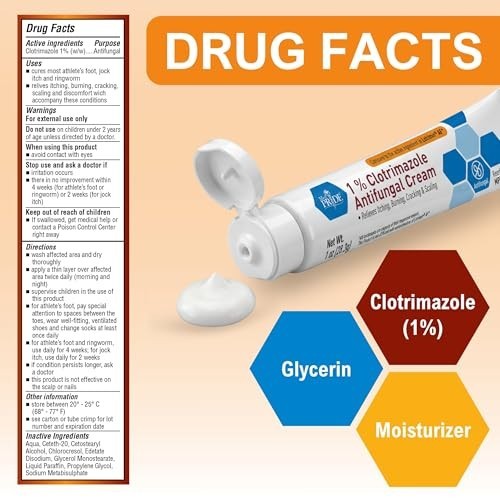 1% Clotrimazole Antifungal Cream 1Oz- Fungus Skin Care Treatment with - Jock Itc