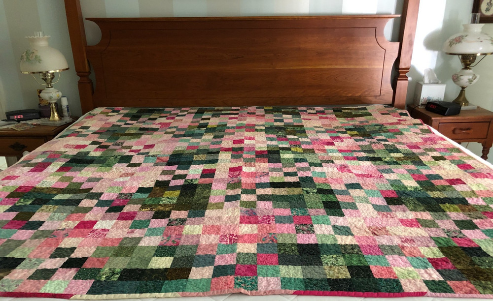 Patchwork Hand Stitched Quilt, "Small Blocks" Reversible