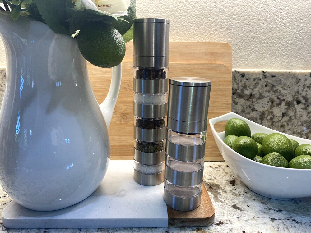 Salt and Pepper Shaker Grinder Stainless Steel Multicompartment