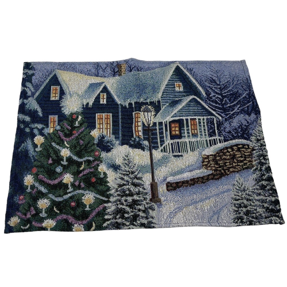 Christmas Tapestry Placemats Set Of 2 Multicolor Winter Scenery Rectangular