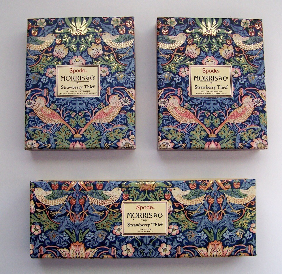 Spode Strawberry Thief Cake Slicer, 4 Teaspoons & 4 Pastry Forks NEW Unused lot