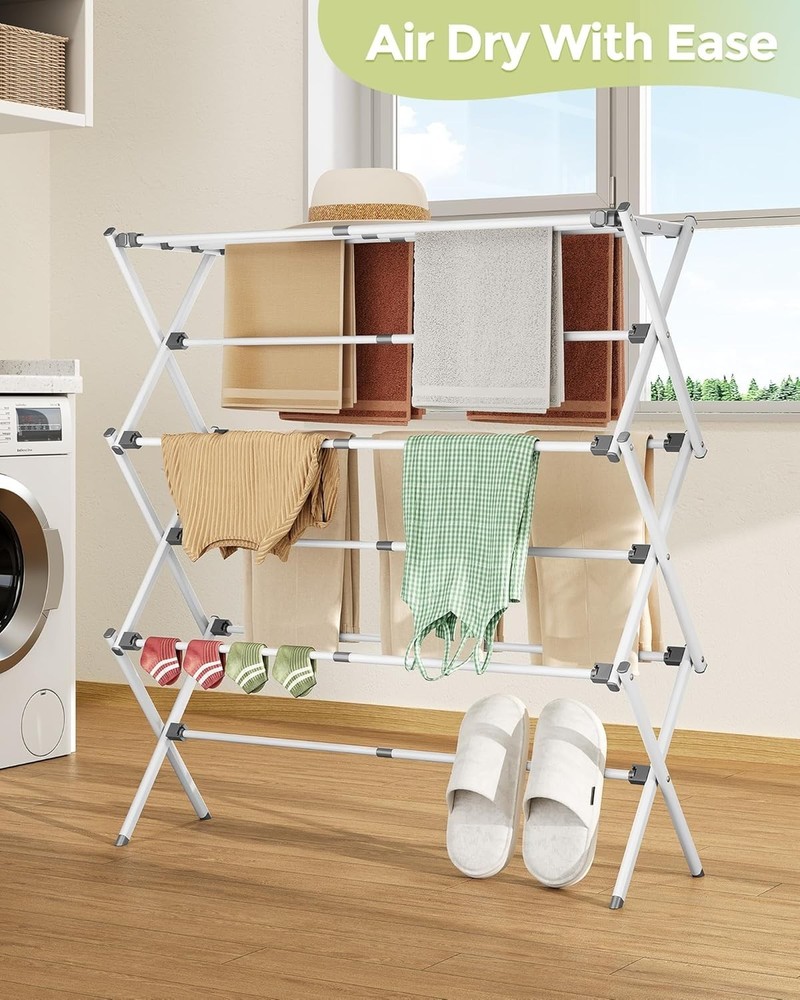 Compact 3-Tier Drying Rack - Adjustable & Lightweight for Indoor/Outdoor Use