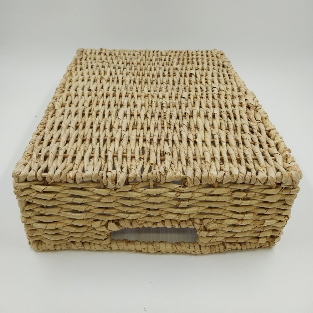 Seagrass Handwoven Rectangular Storage Basket Metal Frame Medium w Handles 16"