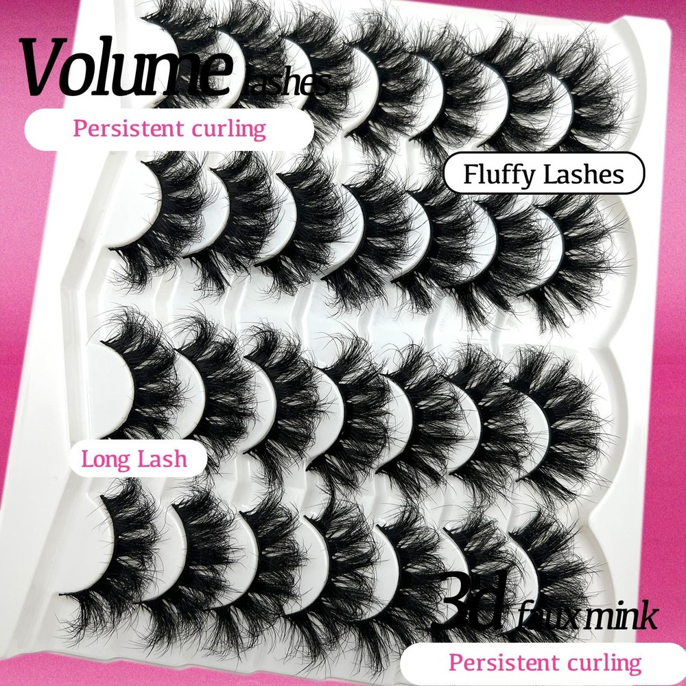Mink Lashes Fluffy 20mm Long Dramatic Lashes Pack 25mm Big Lash Strips Volume...
