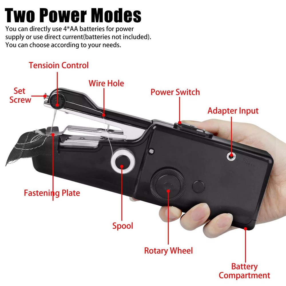 Handheld Mini Sewing Machine Stitch Electric Compact Tool w/ Sewing Accessories
