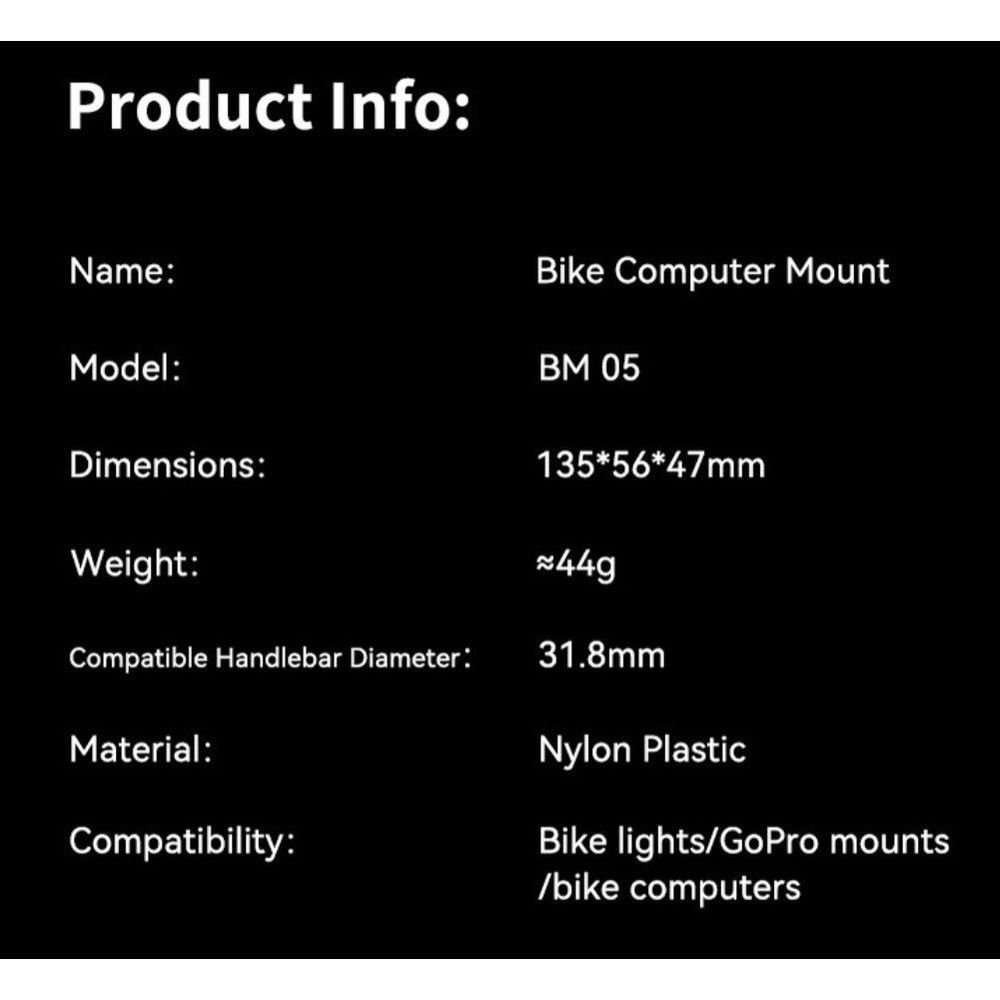 Bike Light and Computer Mount Bracket for 31.8mm Handlebars Nylon Plastic