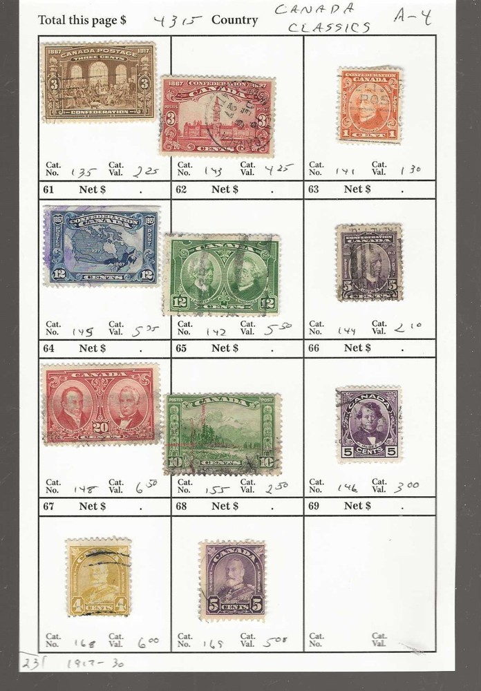 CANADA Classics...Sc #135/169... Used...1917/30...11 Diff...SCV $43.15