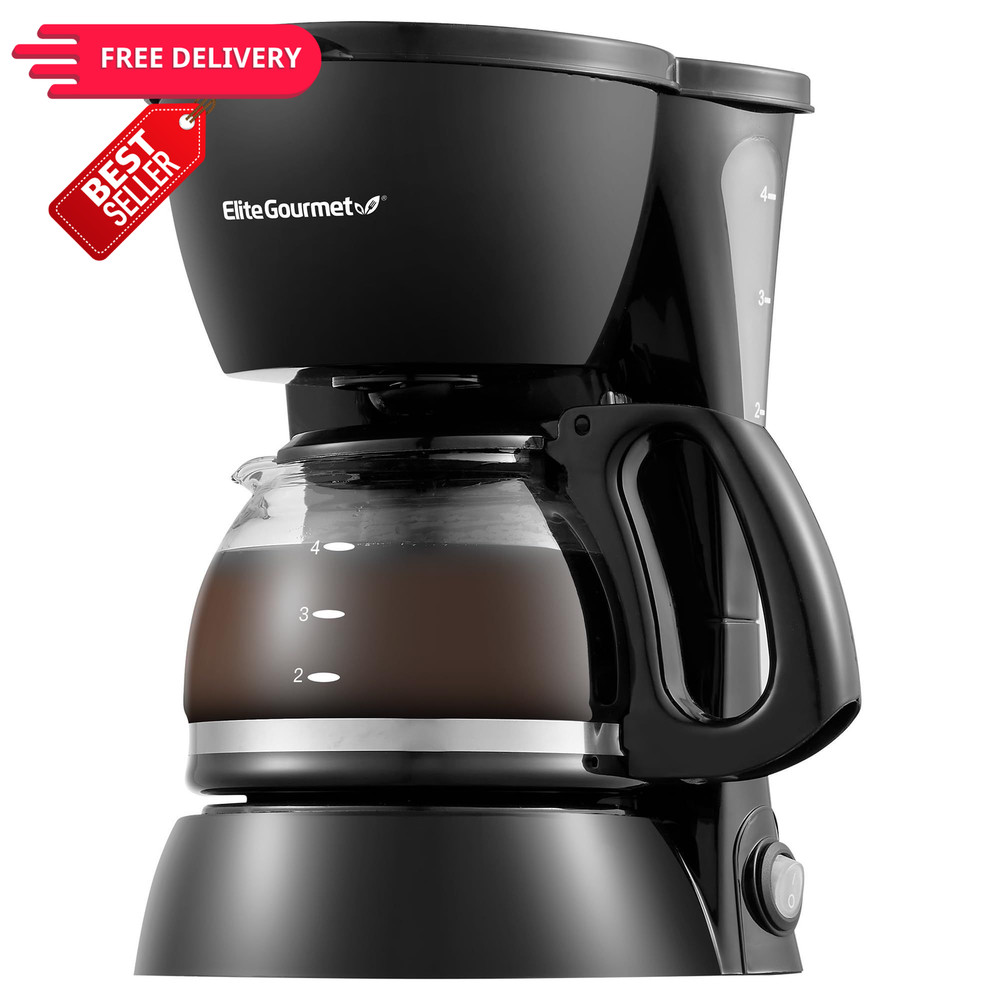 Elite Gourmet EHC4128 Automatic 4-Cup Brew & Drip Coffee Maker 4 Cups, Black