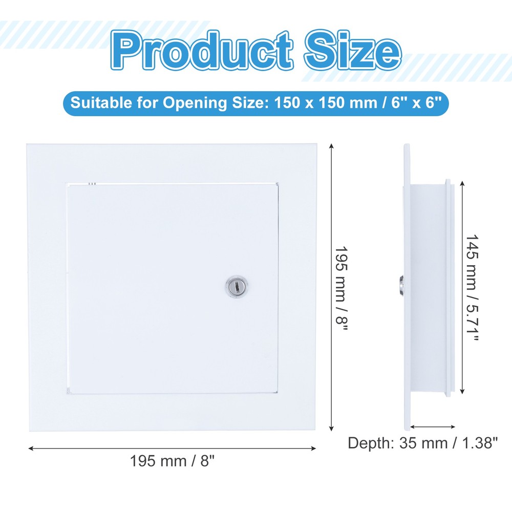 Access Panel (6"x6") Plumbing Access Door Lock-in Installation With Key, White