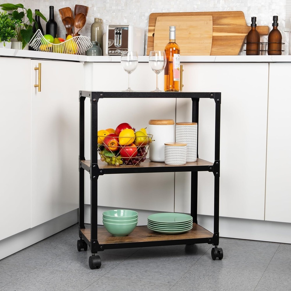 Compact Mobile Office Cart with Locking Casters - Durable 3-Tier Organizer