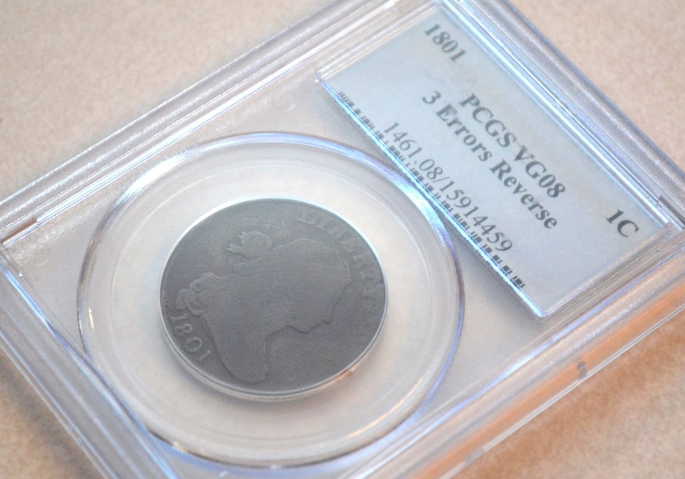 1801 3 Errors Reverse PCGS VG08, S-219 R-2, Draped Bust Large Cent