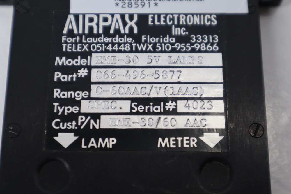 Airpax Electronics EMI-30 Vertical Ammeter Indicator 066-496-5877