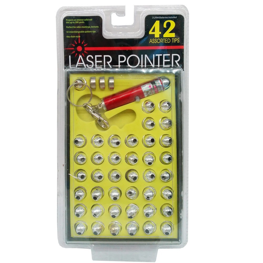 Laser Pointer Keychain with 42 Interchangeable Asst. Pattern Tips w/ Batteries