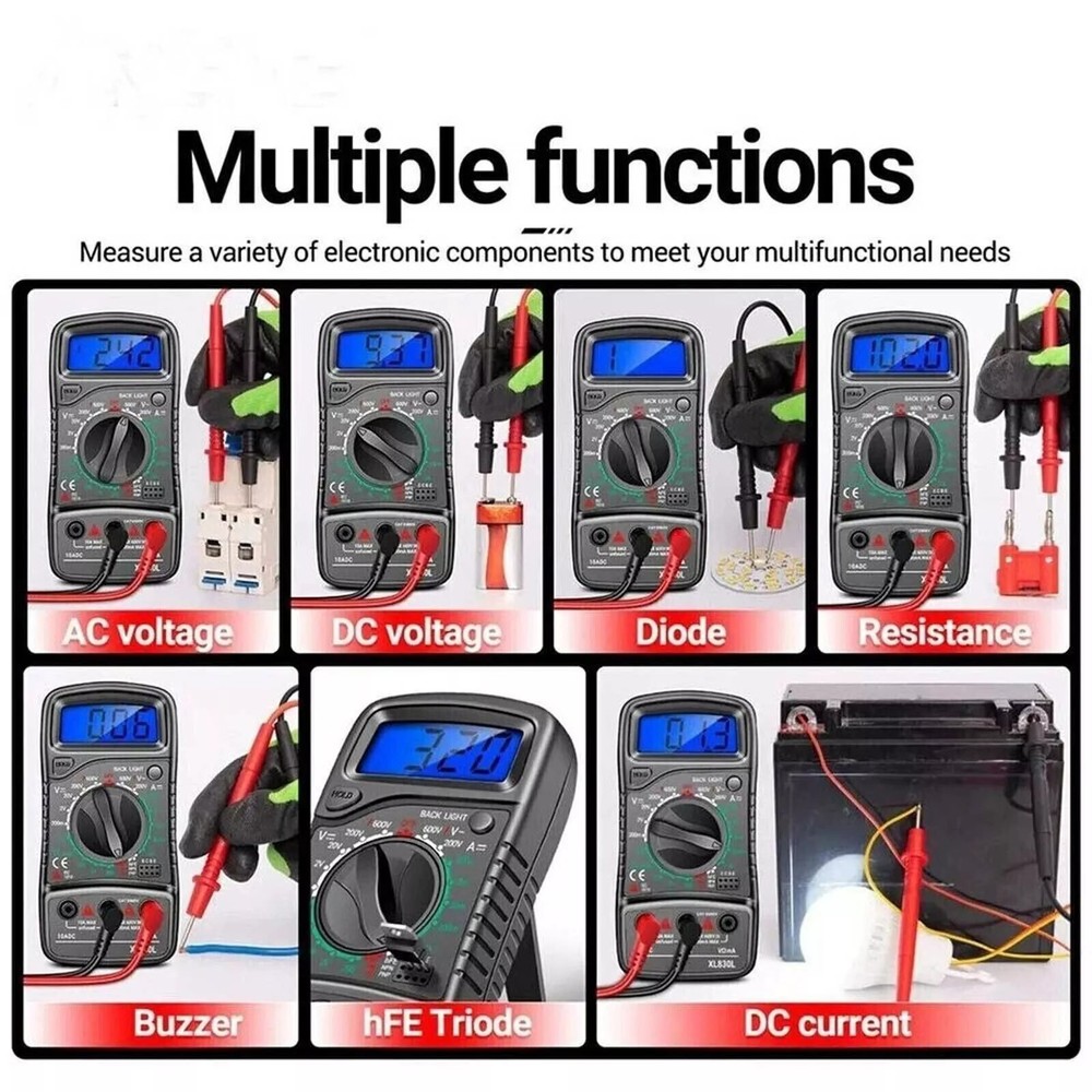 LCD Digital Multimeter Voltmeter Ammeter Ohmmeter Volt AC DC Tester Leads Meter