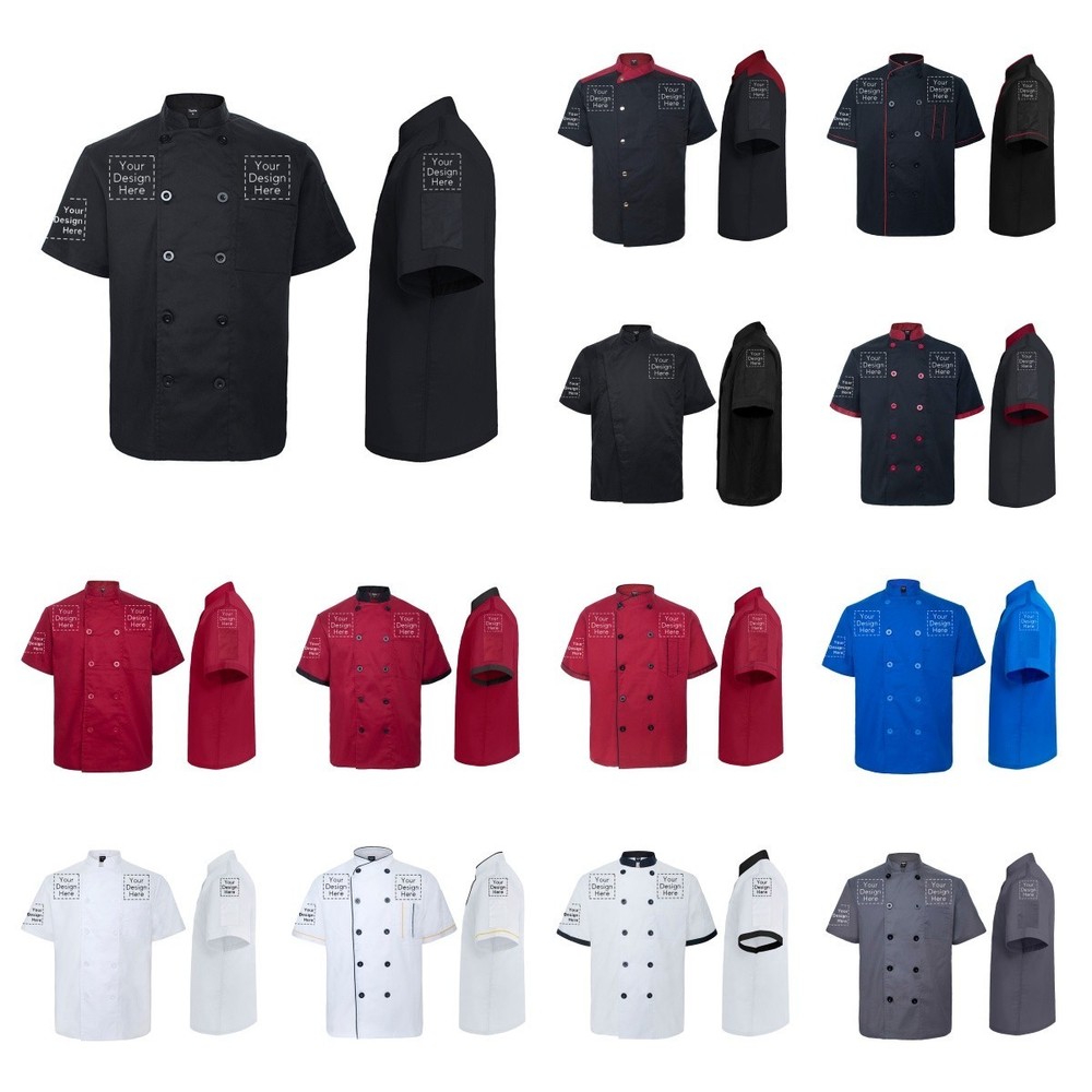 Custom Chef Coat Short Sleeve Chef Jacket PRINTED Personalized Work Uniform