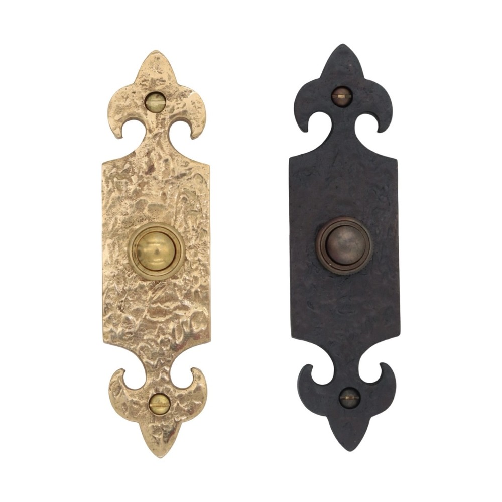 Solid Brass Fleur De Lis Doorbell with Rough Hammered Texture