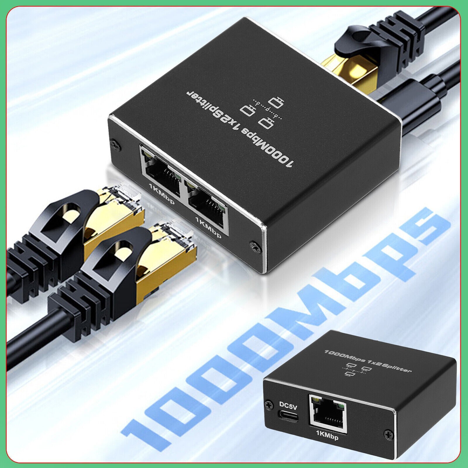 RJ45 Gigabit Ethernet Splitter 1000Mbps LAN Network Internet 1 to 2 Out Adapter