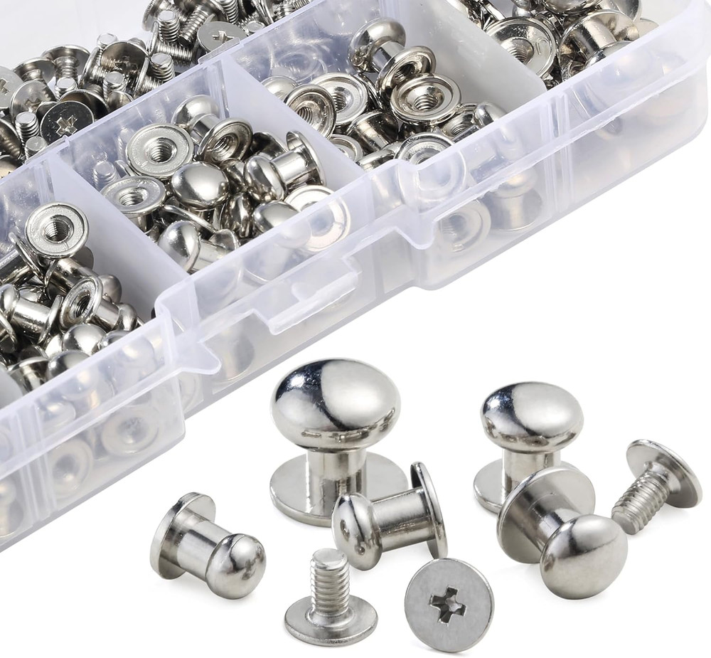120 Sets Round Head Button Stud Assorted Sizes Button Screw Stud for Leather Chi