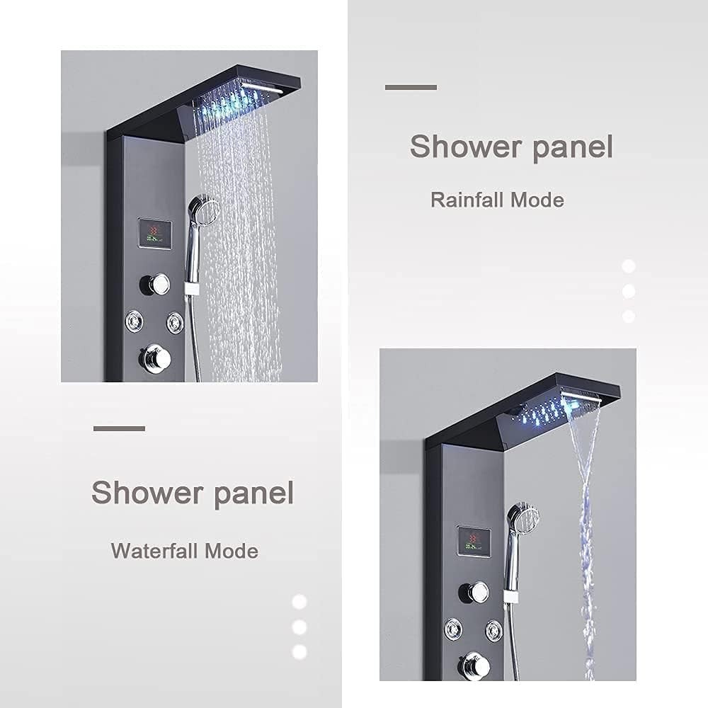 Luxurious LED Shower Panel Tower - 6 Functions Rainfall, Massage Jets & More