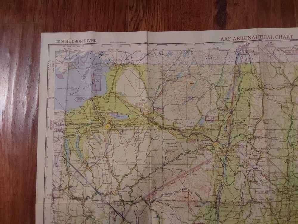 WWII HUDSON RIVER NY RESTRICTED 1945 Regional Aeronautical Pilot Chart Map AAF